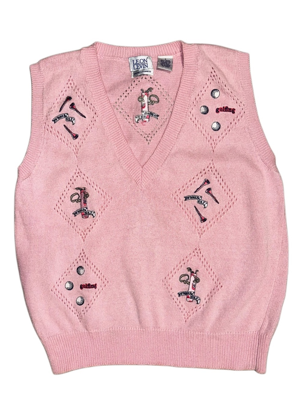 Lisa Says Gah Pink Knit Golf Embroidered V‑Neck Sweater Vest